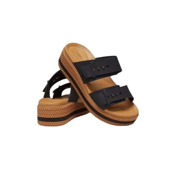 כפכפי פלטפורמה קרוקס לנשים עם סוליה קלועה Crocs Brooklyn Woven Buckle Black 209978-001
