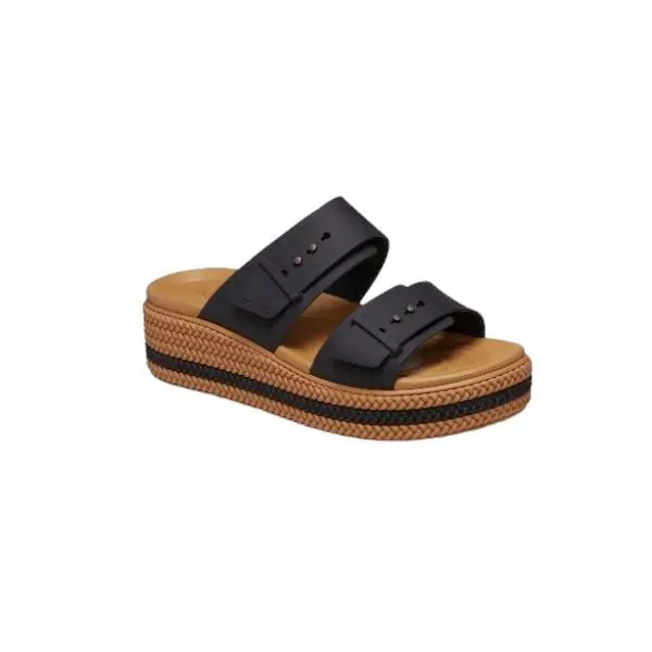 כפכפי פלטפורמה קרוקס לנשים עם סוליה קלועה Crocs Brooklyn Woven Buckle Black 209978-001