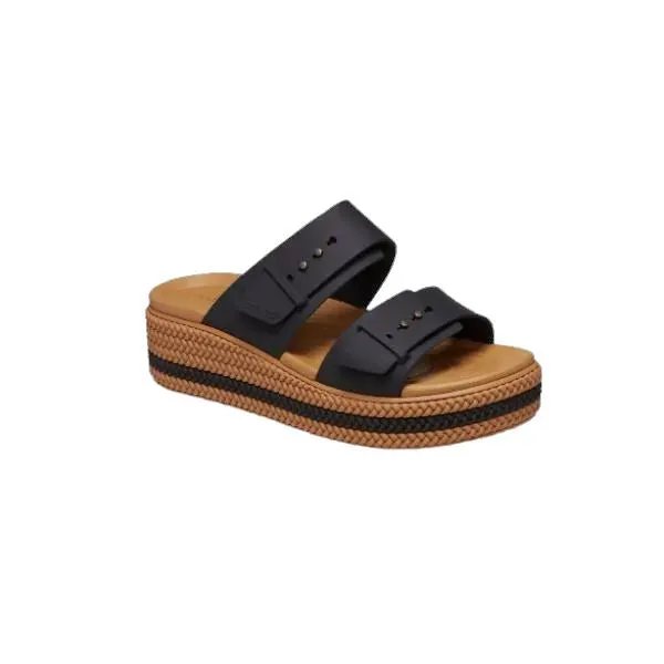 כפכפי פלטפורמה קרוקס לנשים עם סוליה קלועה Crocs Brooklyn Woven Buckle Black 209978-001