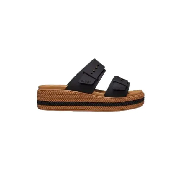 כפכפי פלטפורמה קרוקס לנשים עם סוליה קלועה Crocs Brooklyn Woven Buckle Black 209978-001