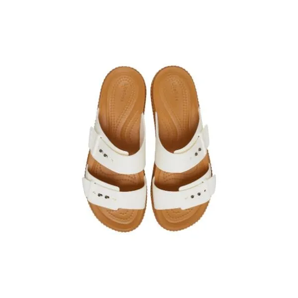 כפכפי פלטפורמה קרוקס לנשים עם סוליה קלועה Crocs Brooklyn Woven Buckle White 209978-0WV