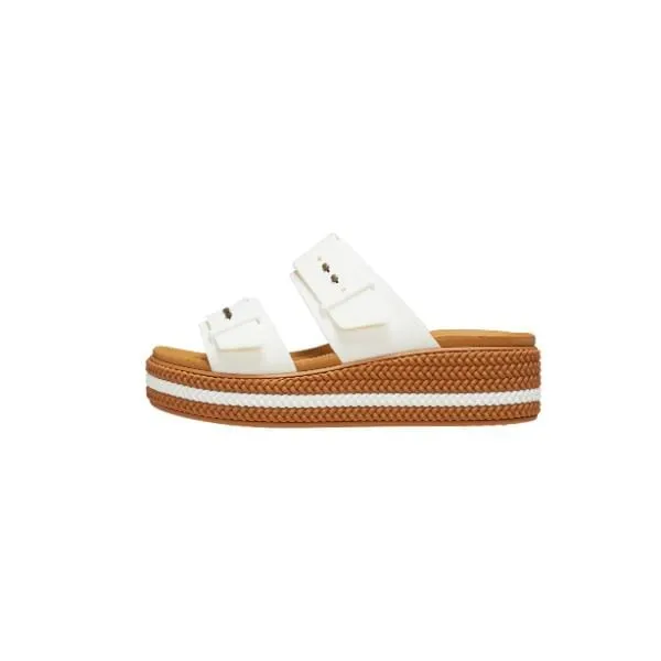 כפכפי פלטפורמה קרוקס לנשים עם סוליה קלועה Crocs Brooklyn Woven Buckle White 209978-0WV