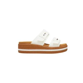 כפכפי פלטפורמה קרוקס לנשים עם סוליה קלועה Crocs Brooklyn Woven Buckle White 209978-0WV