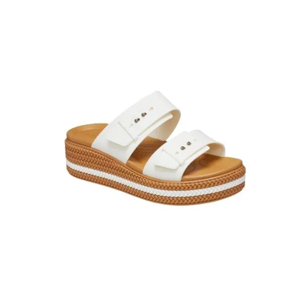 כפכפי פלטפורמה קרוקס לנשים עם סוליה קלועה Crocs Brooklyn Woven Buckle White 209978-0WV