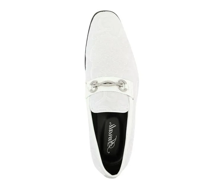 Amali Throne White Men’s Velvet Loafers With Paisley Pattern