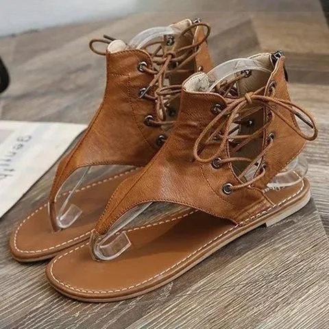 Ankle lace-up flip flop sandals retro style