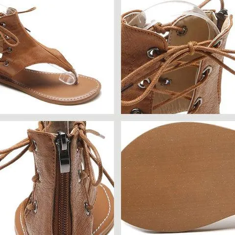 Ankle lace-up flip flop sandals retro style