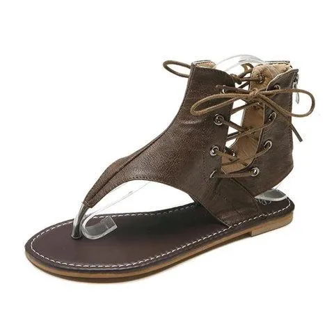 Ankle lace-up flip flop sandals retro style