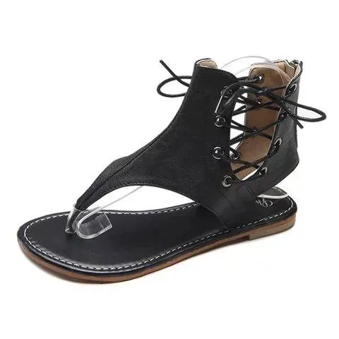 Ankle lace-up flip flop sandals retro style