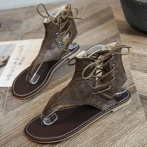 Ankle lace-up flip flop sandals retro style