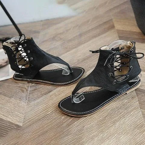 Ankle lace-up flip flop sandals retro style