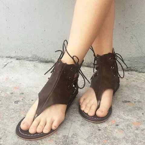 Ankle lace-up flip flop sandals retro style