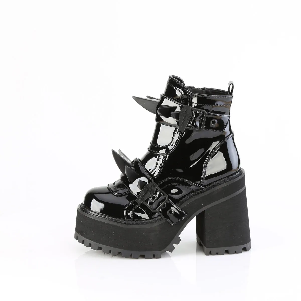 ASSAULT-72 DemoniaCult Alternative Footwear Women's Spike Detail Ankle Platform Boots
