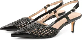 AUMOTED Women Low Heel Pumps Slingback Heels Elegant Pointed Toe 2.5 Inch Heels with Rhinestone Dressy Pumps