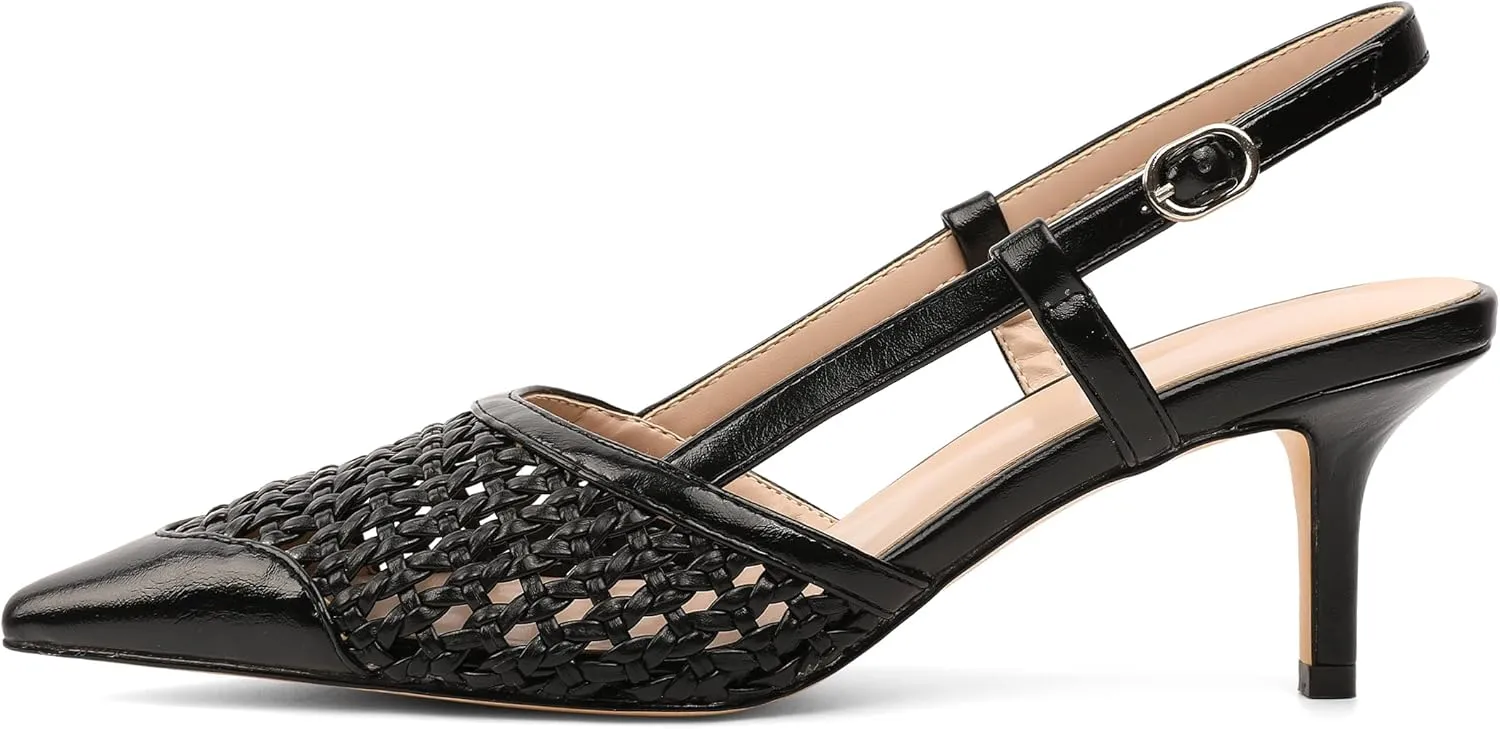 AUMOTED Women Low Heel Pumps Slingback Heels Elegant Pointed Toe 2.5 Inch Heels with Rhinestone Dressy Pumps