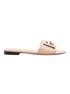 Baguette FF Logo Leather Slippers Beige