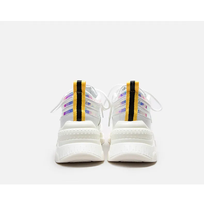 BELLALILY WHITE AND SILVER CHUNKY TRAINERS