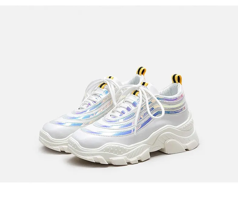 BELLALILY WHITE AND SILVER CHUNKY TRAINERS
