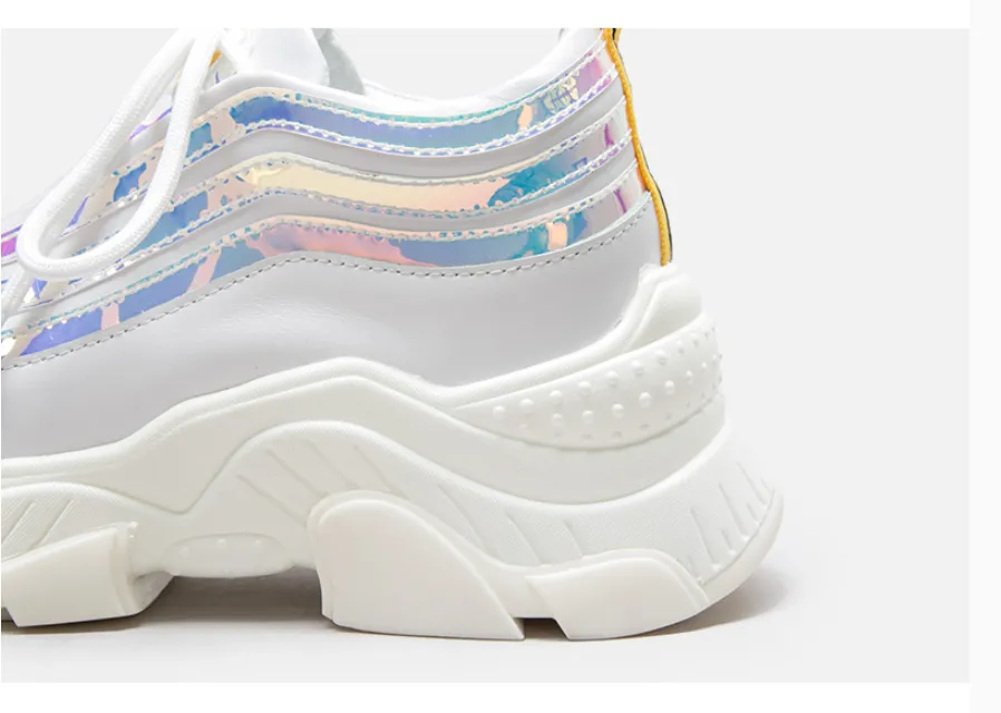 BELLALILY WHITE AND SILVER CHUNKY TRAINERS