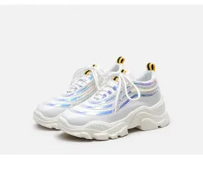 BELLALILY WHITE AND SILVER CHUNKY TRAINERS