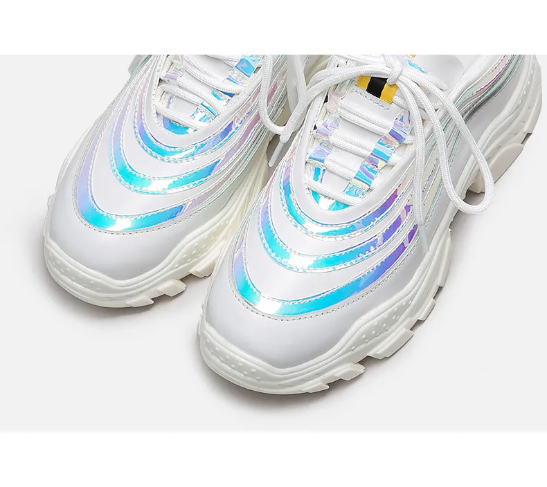 BELLALILY WHITE AND SILVER CHUNKY TRAINERS