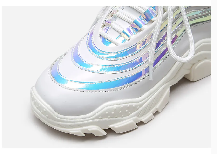 BELLALILY WHITE AND SILVER CHUNKY TRAINERS