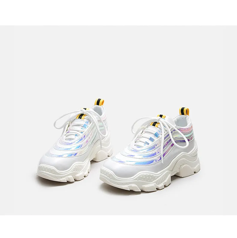 BELLALILY WHITE AND SILVER CHUNKY TRAINERS