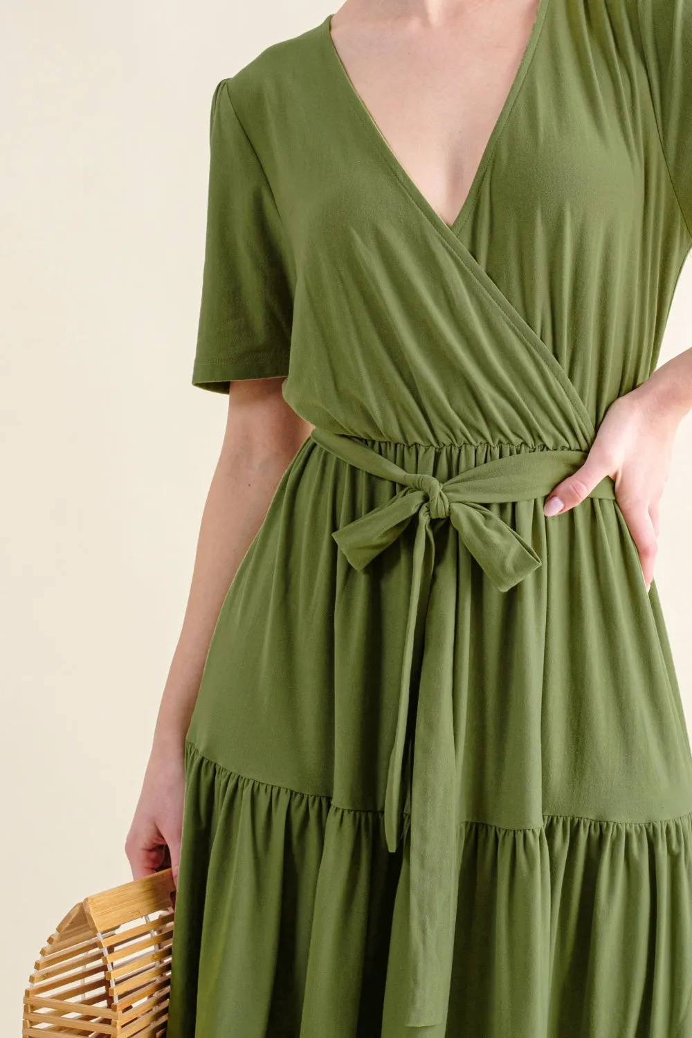 Blue Zone Planet |  And The Why Soft Short Sleeve Tiered Midi Dress