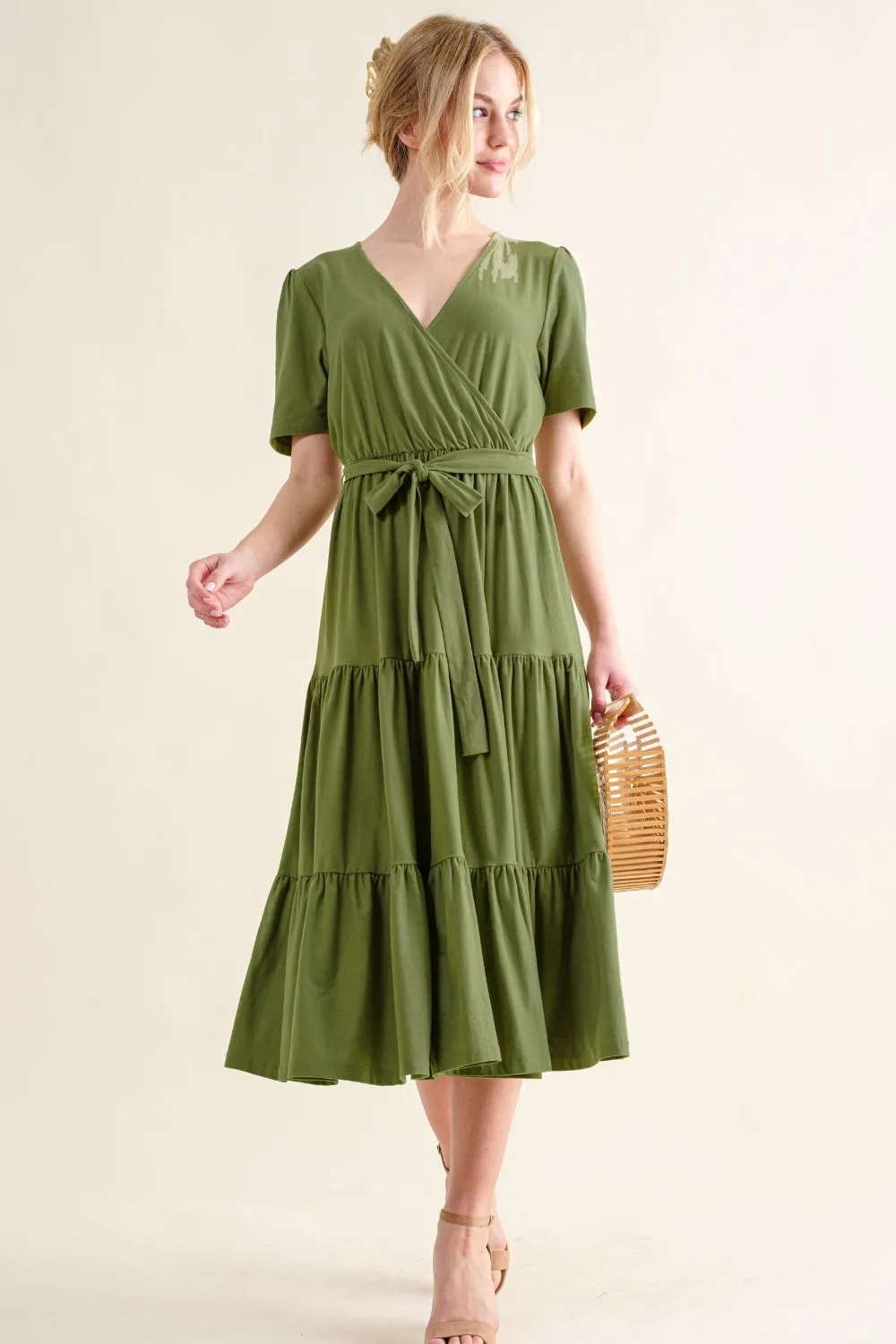 Blue Zone Planet |  And The Why Soft Short Sleeve Tiered Midi Dress