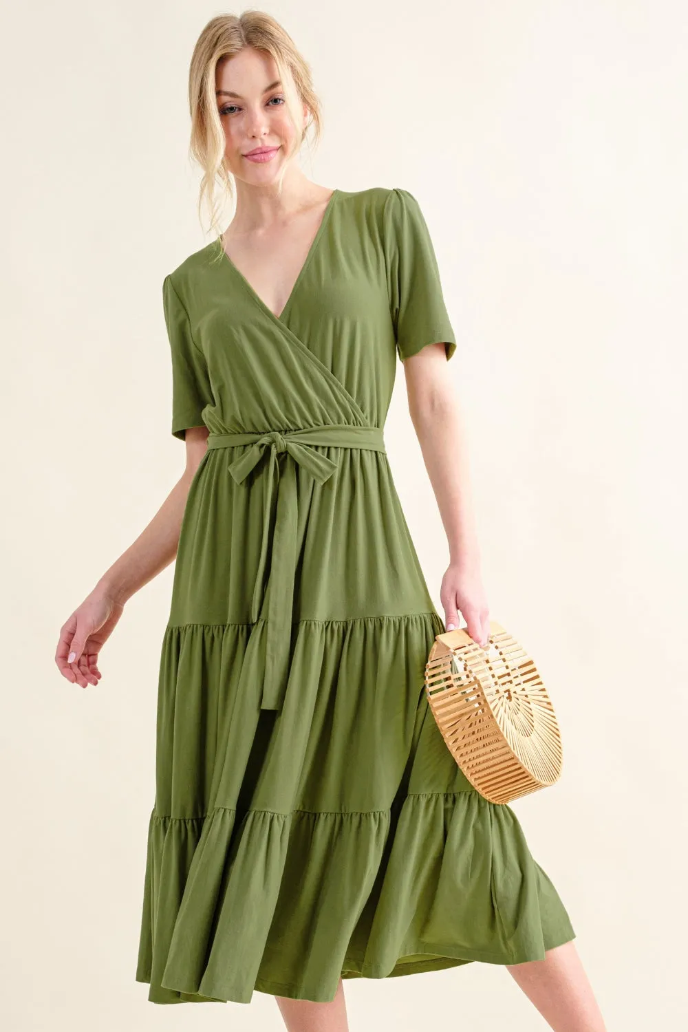 Blue Zone Planet |  And The Why Soft Short Sleeve Tiered Midi Dress