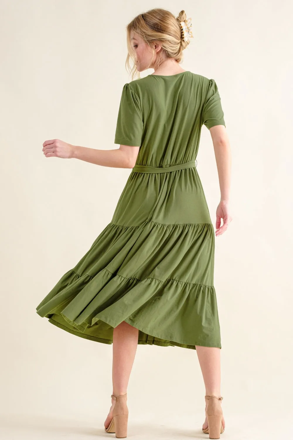 Blue Zone Planet |  And The Why Soft Short Sleeve Tiered Midi Dress