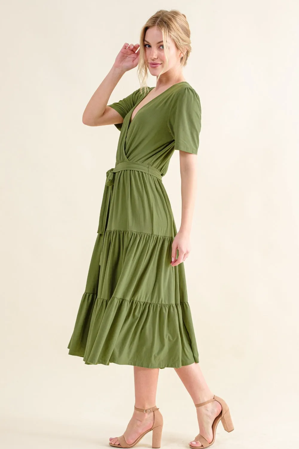 Blue Zone Planet |  And The Why Soft Short Sleeve Tiered Midi Dress