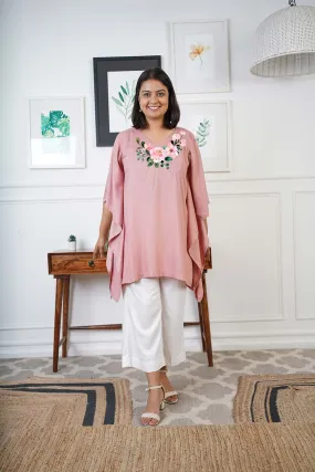 Blush Rayon Kaftan - Pink Flowers