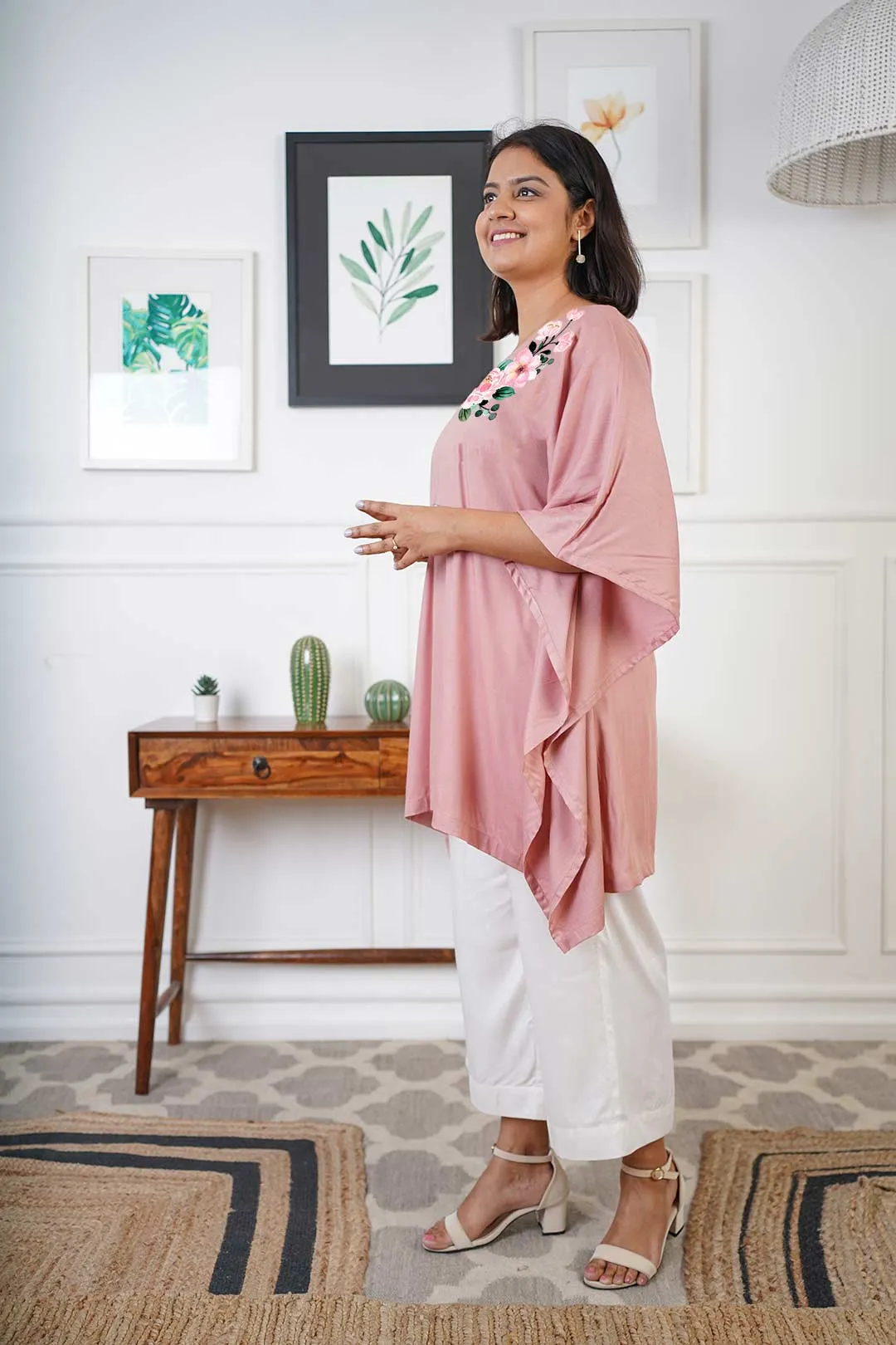 Blush Rayon Kaftan - Pink Flowers
