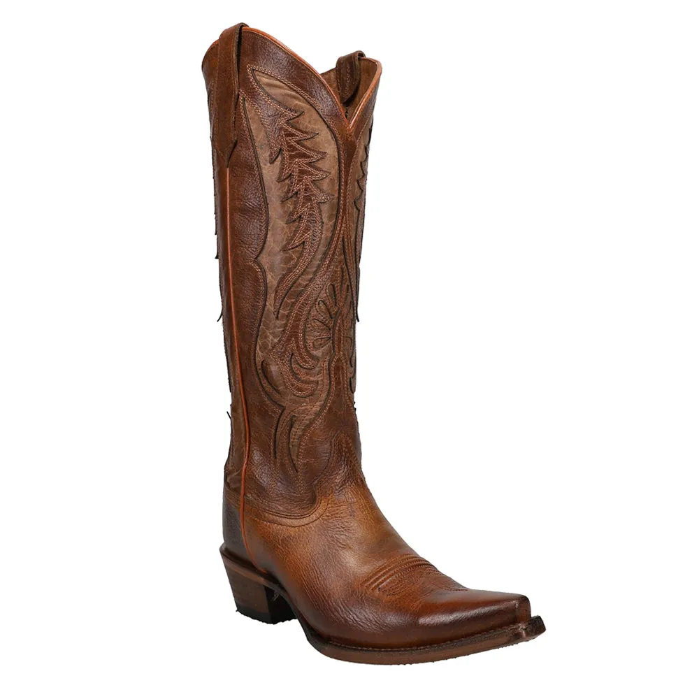 Bronze Tooled Inlay Snip Toe Cowboy Boots