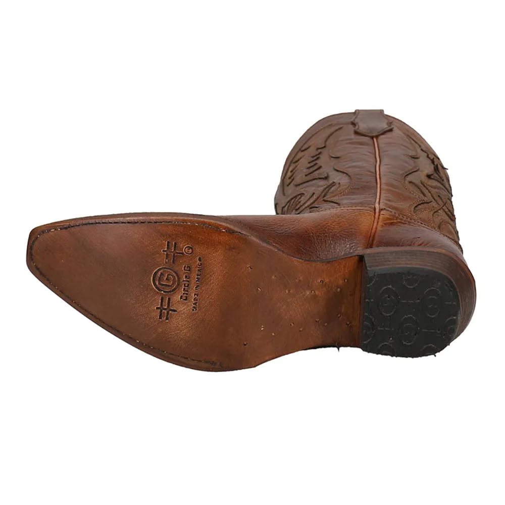 Bronze Tooled Inlay Snip Toe Cowboy Boots