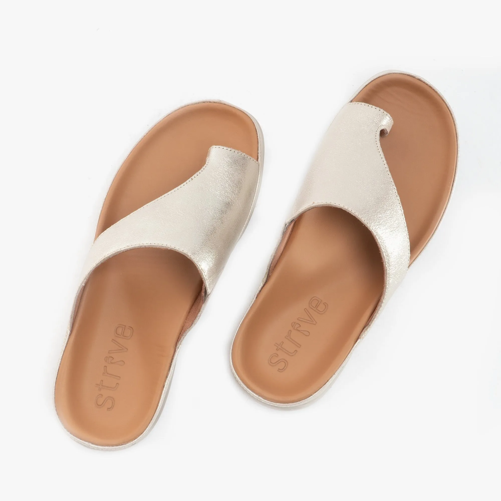CAPRI Ladies Leather Toe Post Sandals Gold Metallic