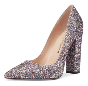 CASTAMERE Womens Sky High Block Heels Pumps Pointed Toe Slip-on 4.7 Inch Heels Shoes