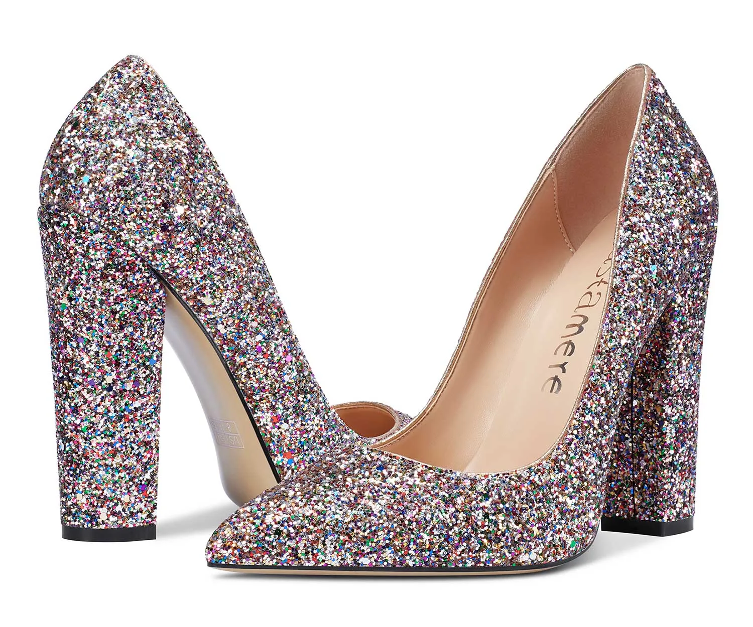 CASTAMERE Womens Sky High Block Heels Pumps Pointed Toe Slip-on 4.7 Inch Heels Shoes