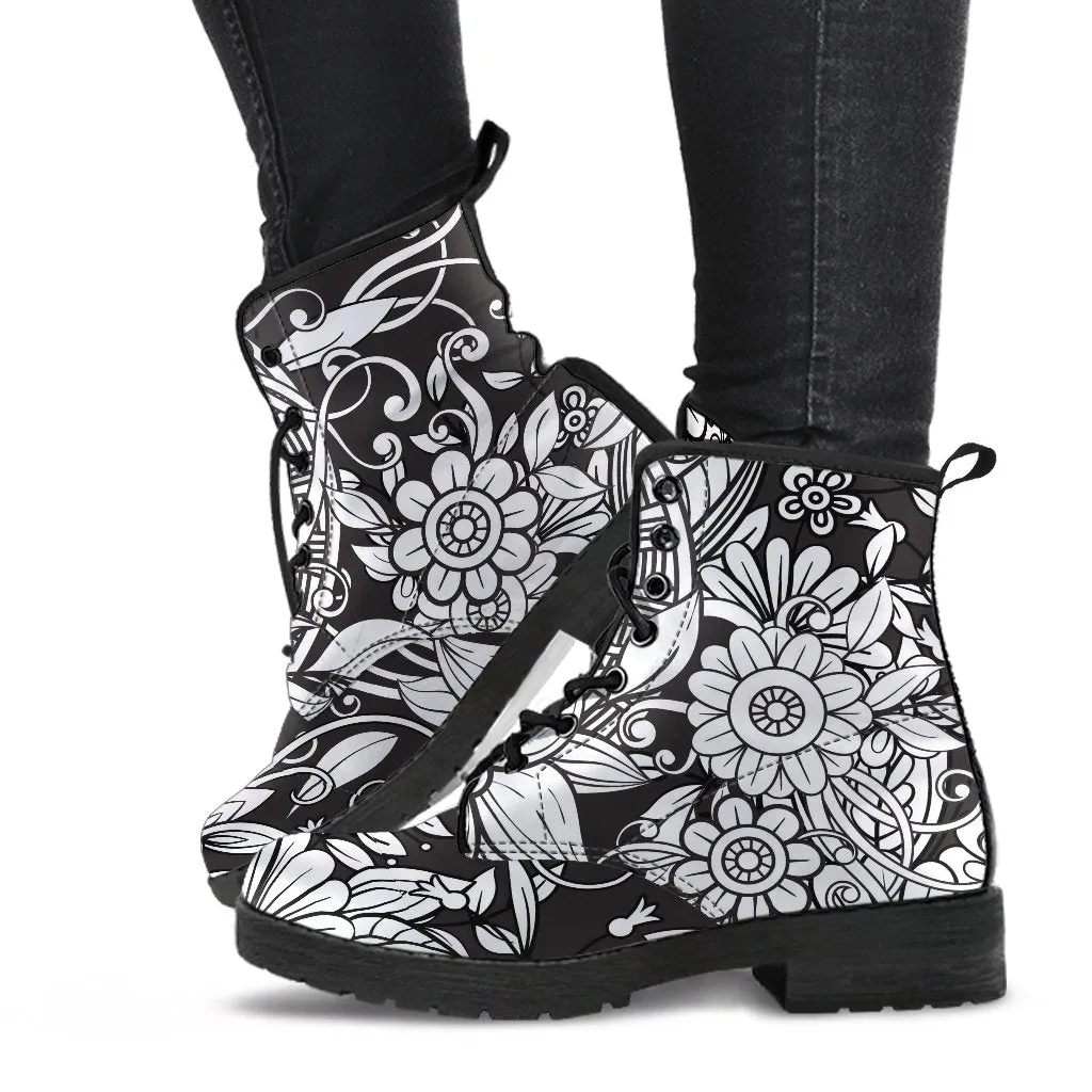 Combat Boots - B&W Doodles | Goth Boots, Gothic Boots, Black Boots, Black Hipster Boots, Black Combat Boots, White Boots Women
