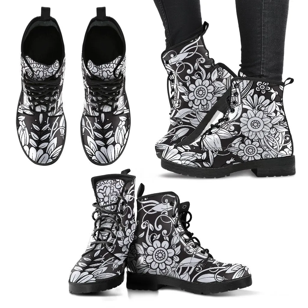 Combat Boots - B&W Doodles | Goth Boots, Gothic Boots, Black Boots, Black Hipster Boots, Black Combat Boots, White Boots Women