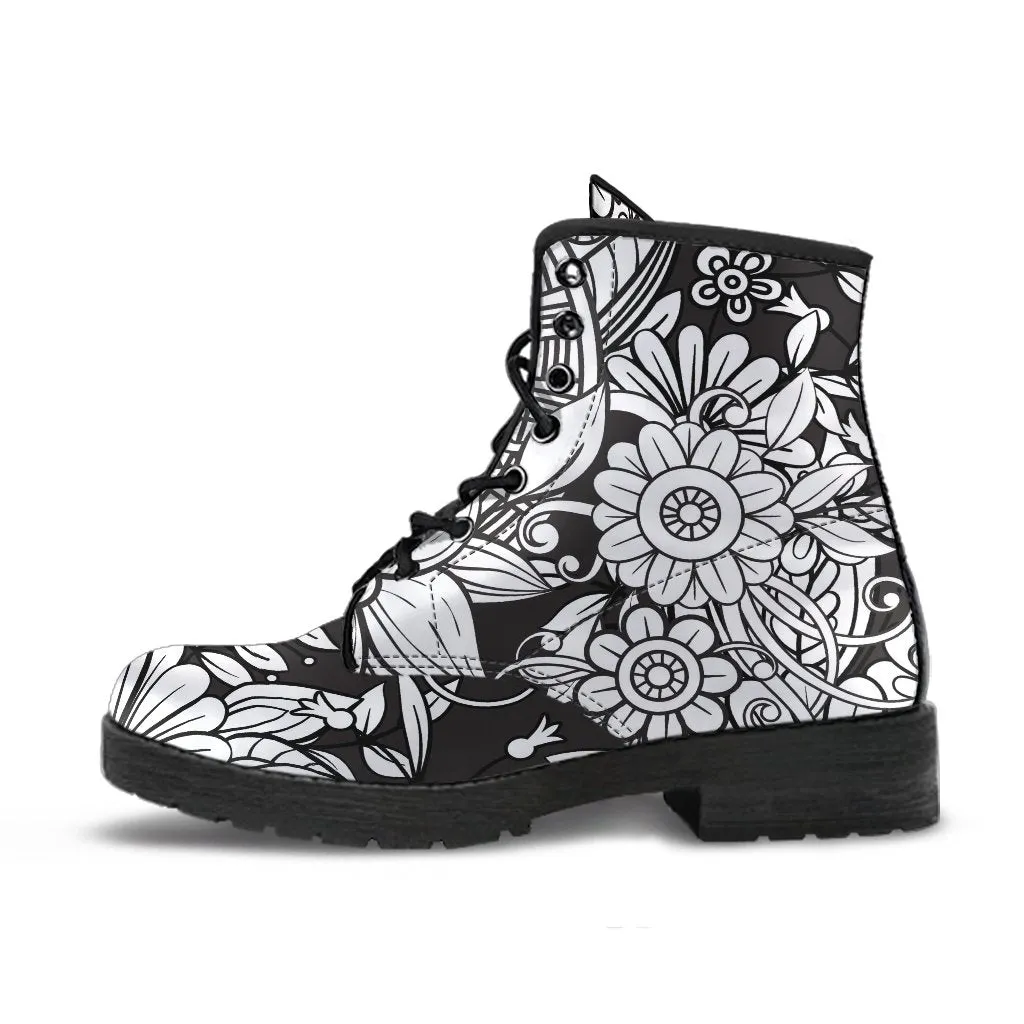 Combat Boots - B&W Doodles | Goth Boots, Gothic Boots, Black Boots, Black Hipster Boots, Black Combat Boots, White Boots Women