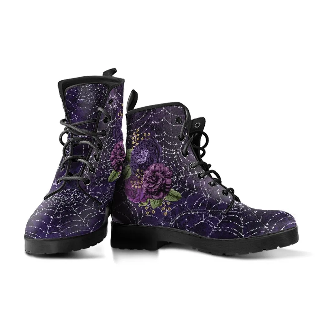 Combat Boots - Goth Shoes #33 Purple Spiderweb Boots | Purple Boots for Women, Women's Boots, Custom Shoes, Vegan Shoes, Boho Shoes