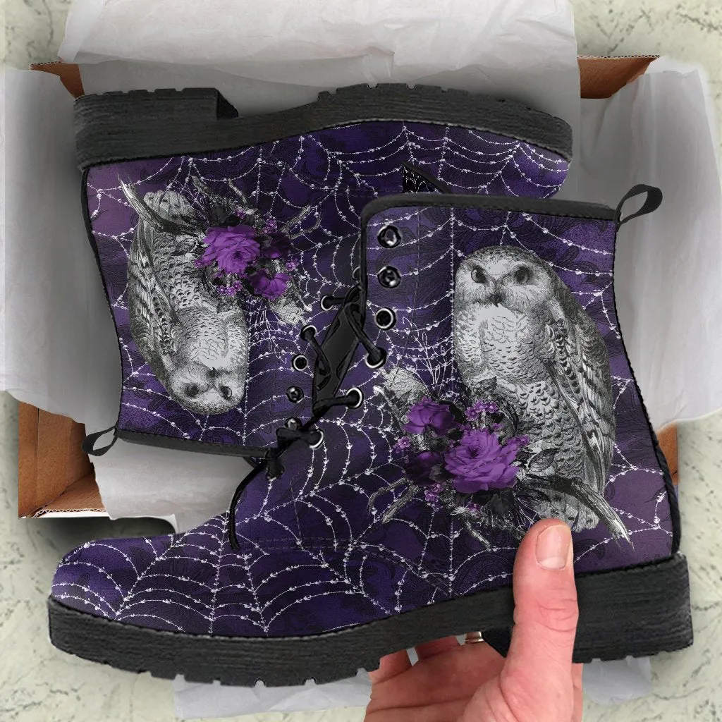 Combat Boots - Goth Shoes #33 Purple Spiderweb Boots | Purple Boots for Women, Women's Boots, Custom Shoes, Vegan Shoes, Boho Shoes