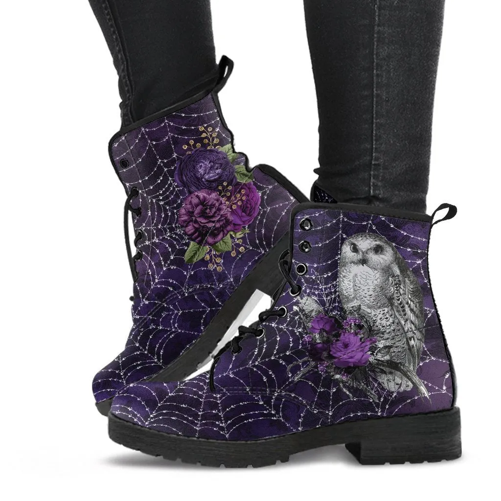 Combat Boots - Goth Shoes #33 Purple Spiderweb Boots | Purple Boots for Women, Women's Boots, Custom Shoes, Vegan Shoes, Boho Shoes