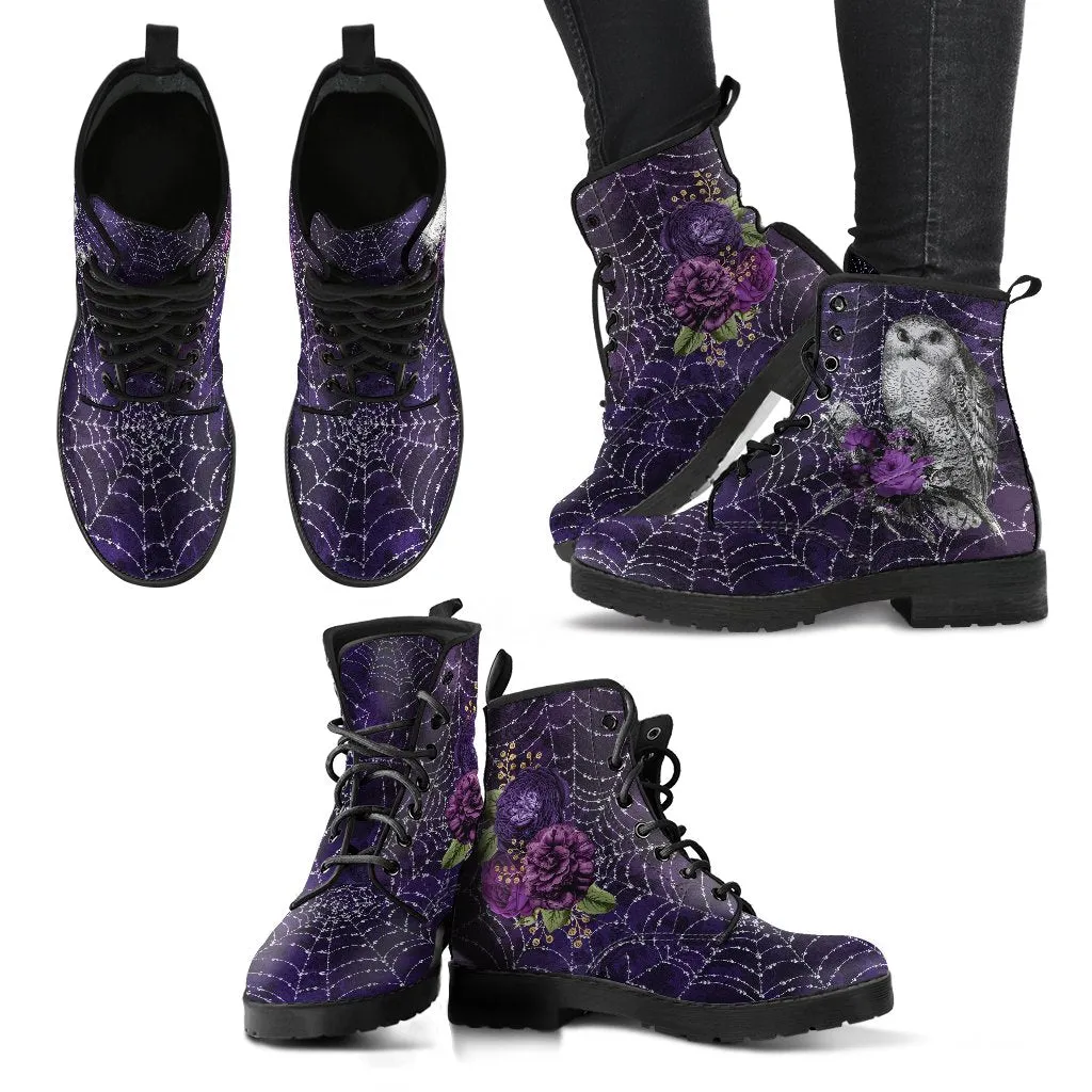 Combat Boots - Goth Shoes #33 Purple Spiderweb Boots | Purple Boots for Women, Women's Boots, Custom Shoes, Vegan Shoes, Boho Shoes