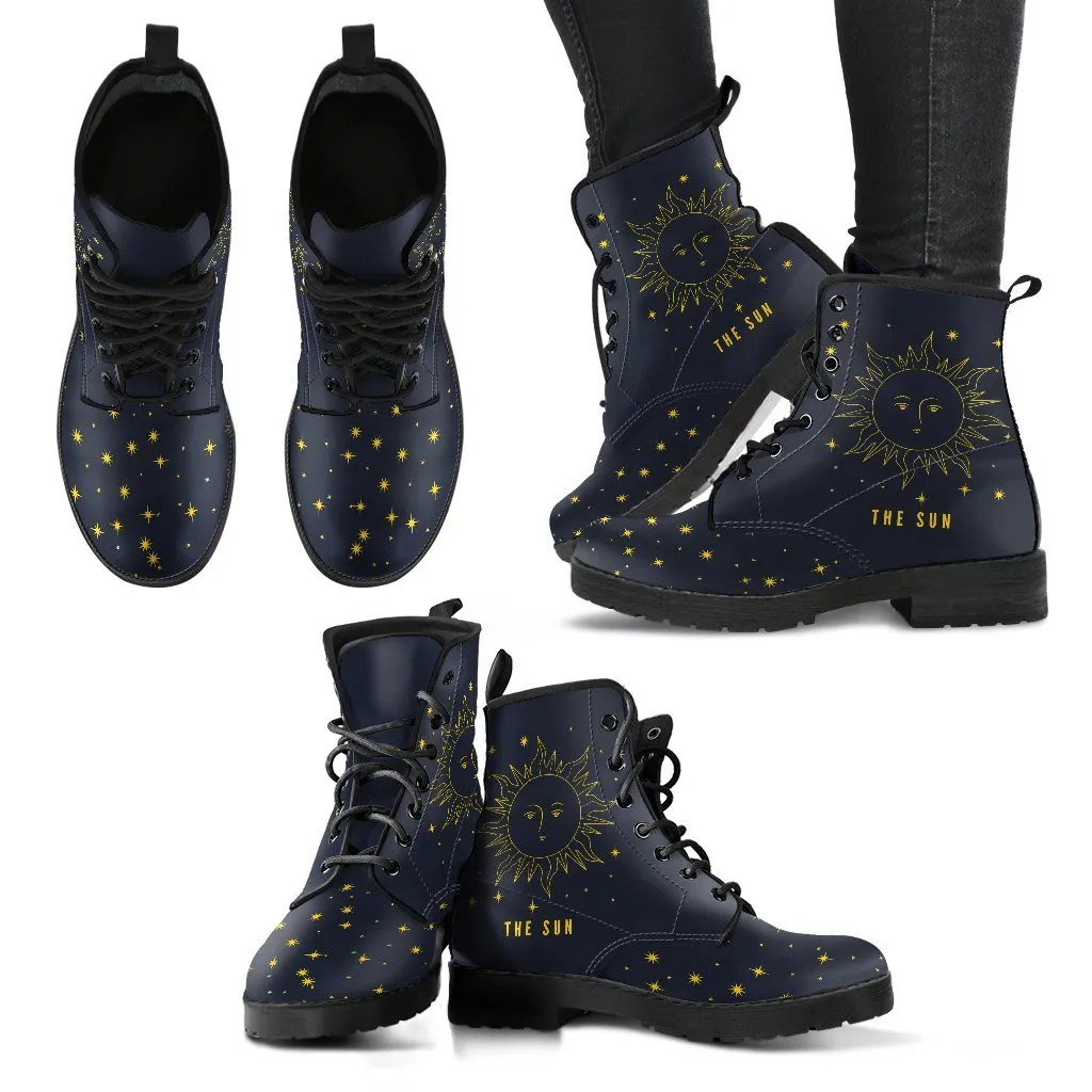 Combat Boots - The Sun | Vegan Leather Lace Up Boots Women, Handmade Lace Up Boots, Women's Boots, Custom Shoes