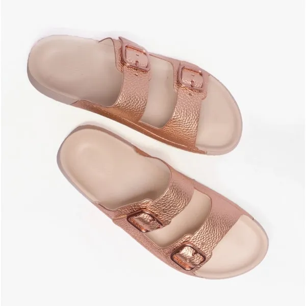 COZMO Ladies Mule Sandals Hammered Bronze