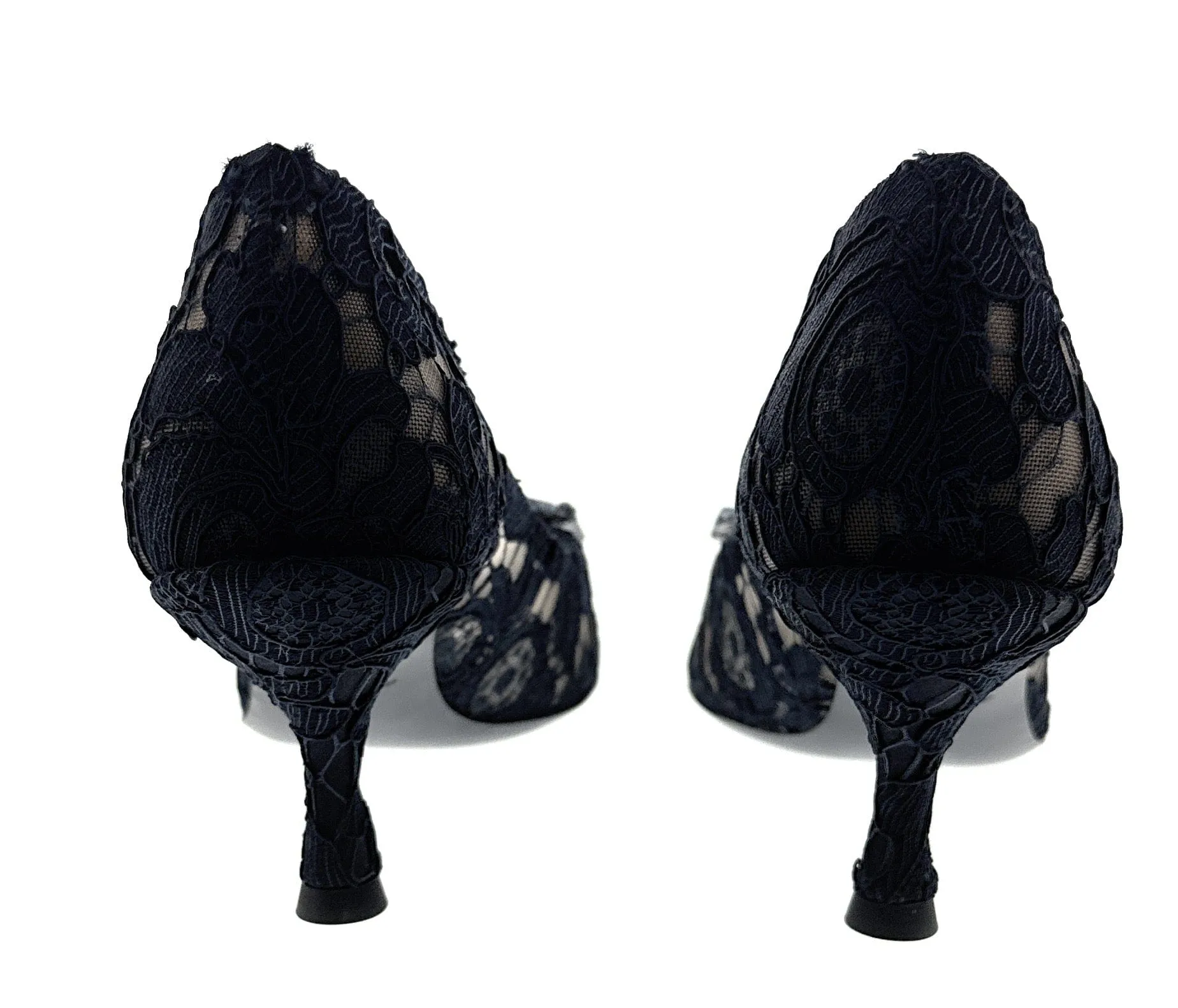 Dolce & Gabbana Deep Navy Floral Lace  Kitten Heels-EU36