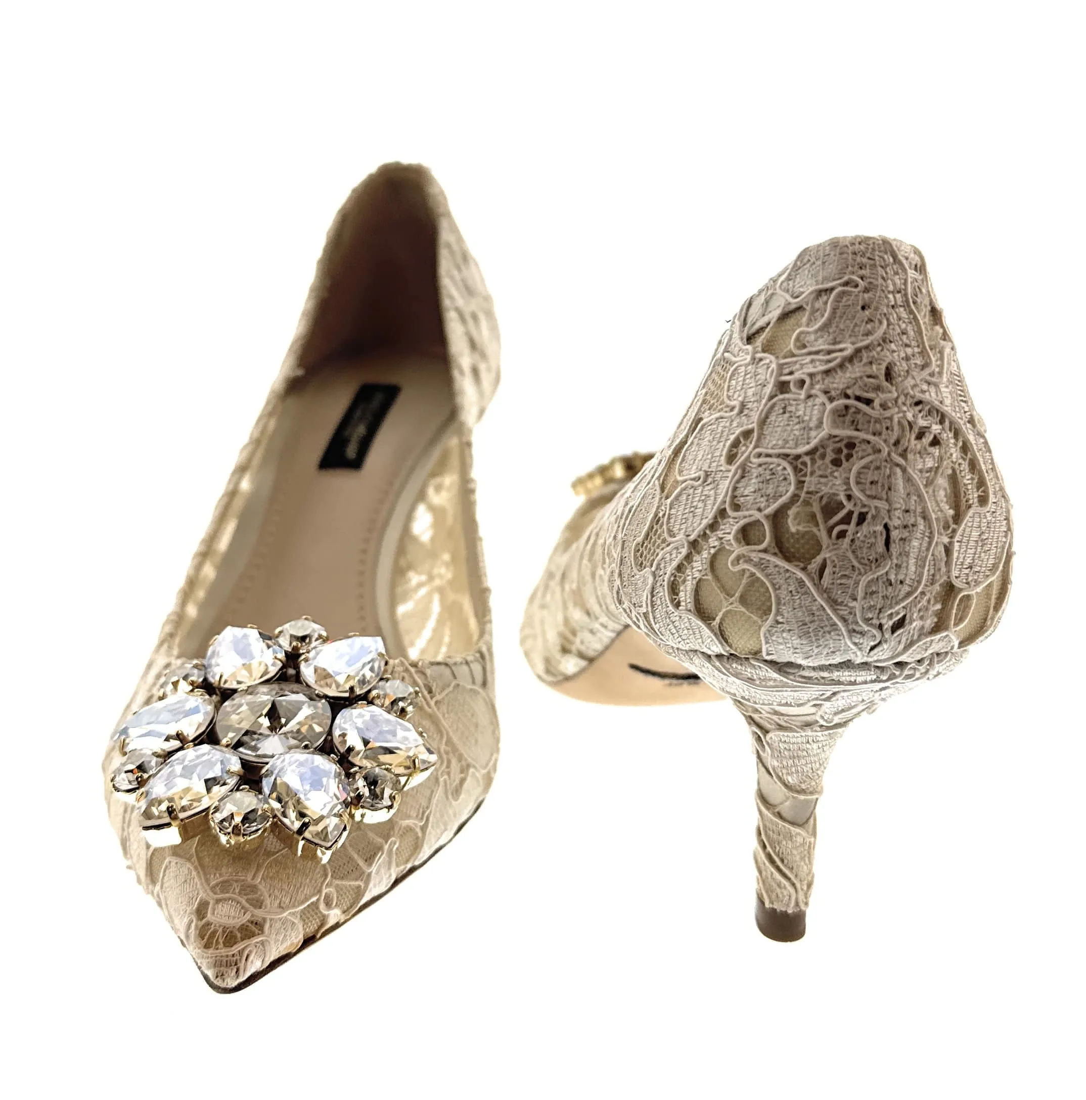 Dolce & Gabbana Ivory Floral Lace  Kitten Heels-EU35.5